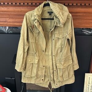 J Crew Jacket Womens Small Fatigue Military Green Hooded Snap Pockets Zip Xsmall